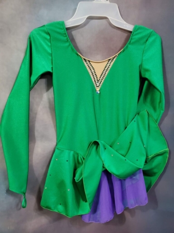 Green figure skating dress with purple underskirt