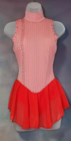 red and white striped figure skating dress with red chiffon skirt