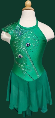 green figure skating dress with rhinestone detail