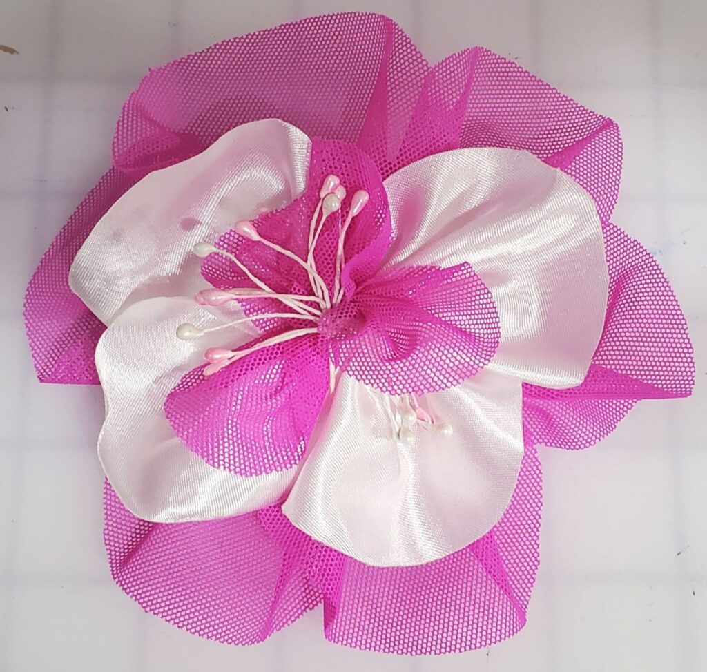 Pink and white flower brooch