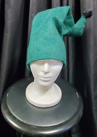 green felt gnome hat with curled end