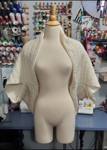 Crocheted Sweater Shrug out of Cream Colored yarn