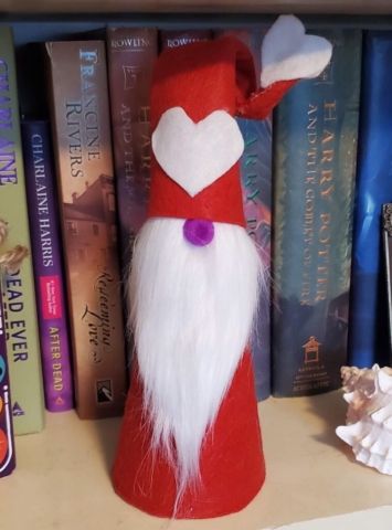 Crafted Red Gnome with white hearts and beard for Valentine's Day