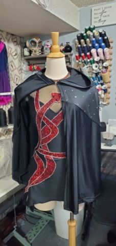 black satin lycra cape that goes with the snake figure skating dress