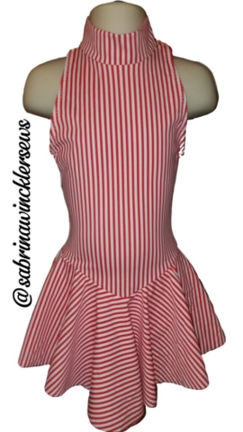 youth sized red and white stripe figure skating dress